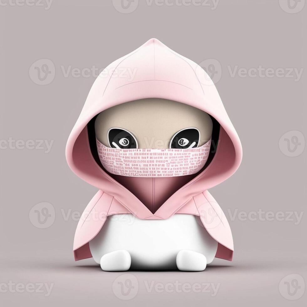 3D illustration of cute anonymous man with mask. Concept of hacker, ninja assassin, thief, wizard or money heist. Cybersecurity, Cybercrime, Cyberattack. photo