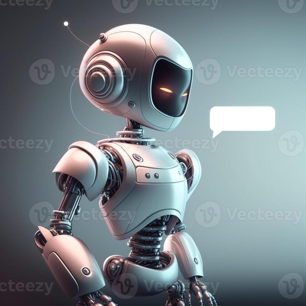 Talking cute robot with artificial intelligence. Concept of chatbot. image photo