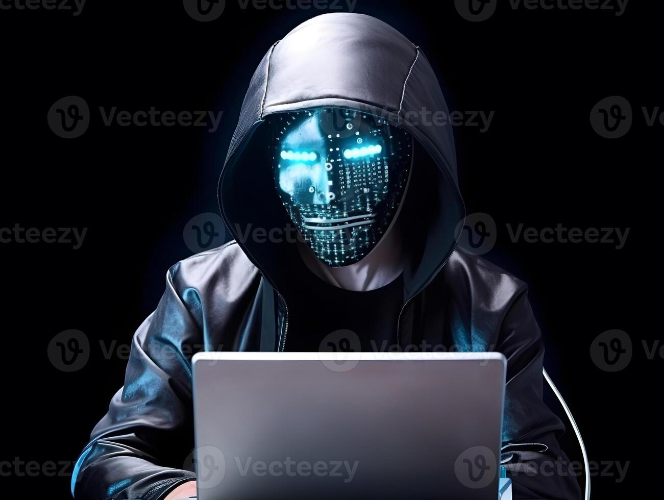 Anonymous robot hacker. Concept of hacking cybersecurity, cybercrime, cyberattack, dark web, etc. image photo