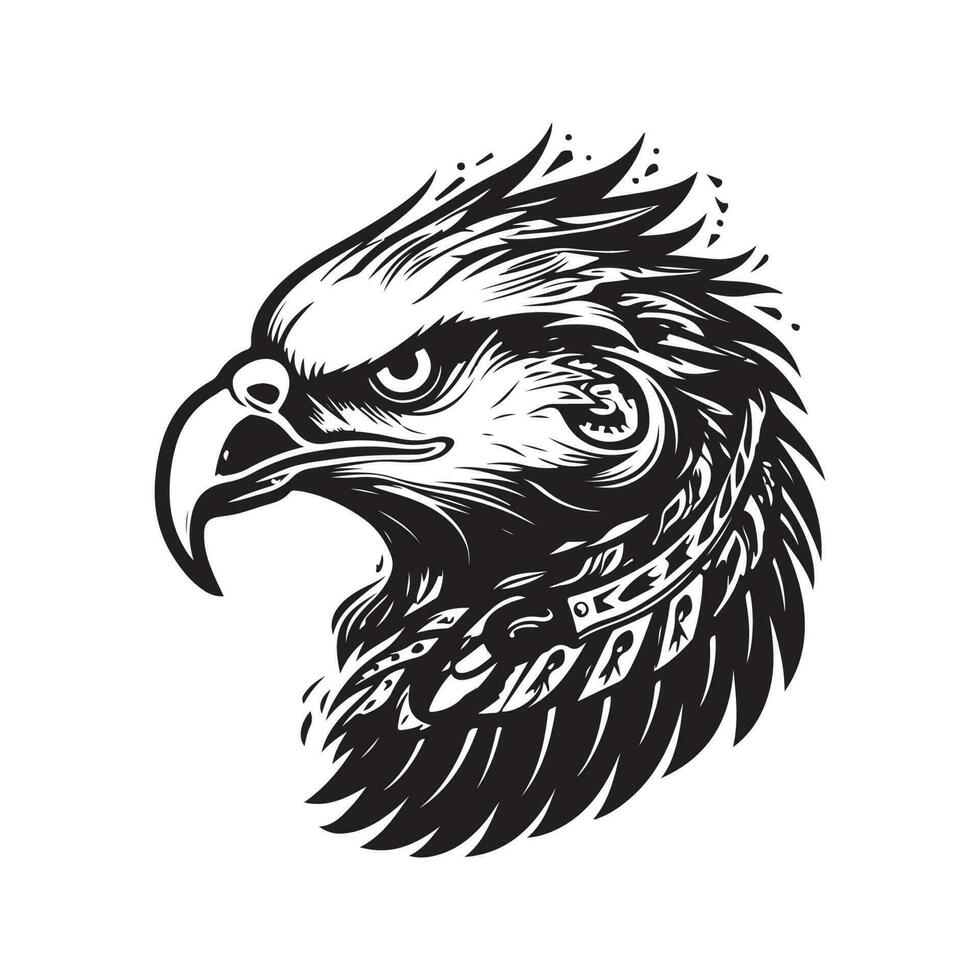 eagle warrior, vintage logo line art concept black and white color, hand drawn illustration vector