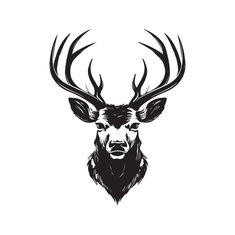 deer head, vintage logo line art concept black and white color, hand drawn illustration vector