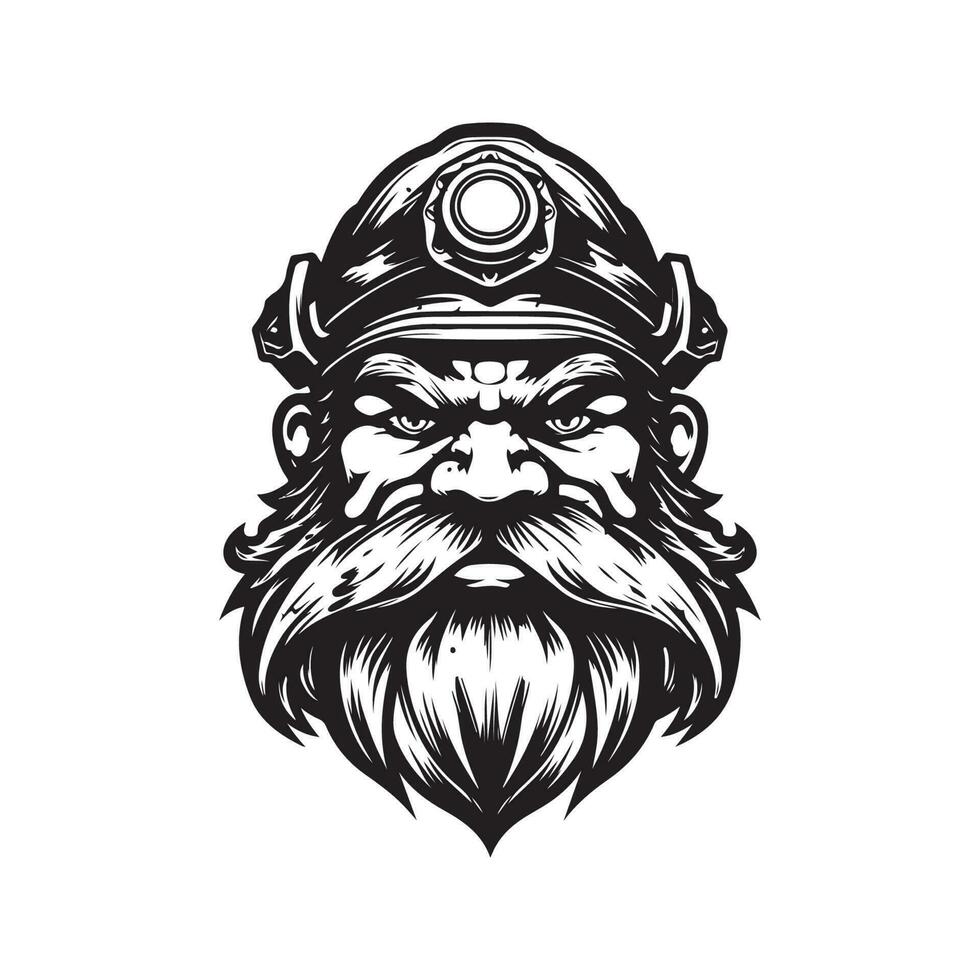 dwarf, vintage logo line art concept black and white color, hand drawn illustration vector