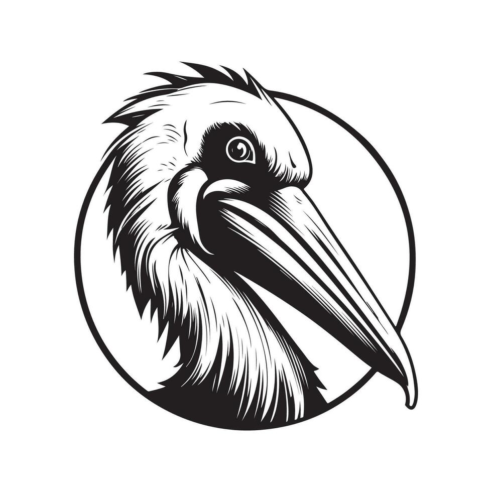 pelican, vintage logo line art concept black and white color, hand drawn illustration vector