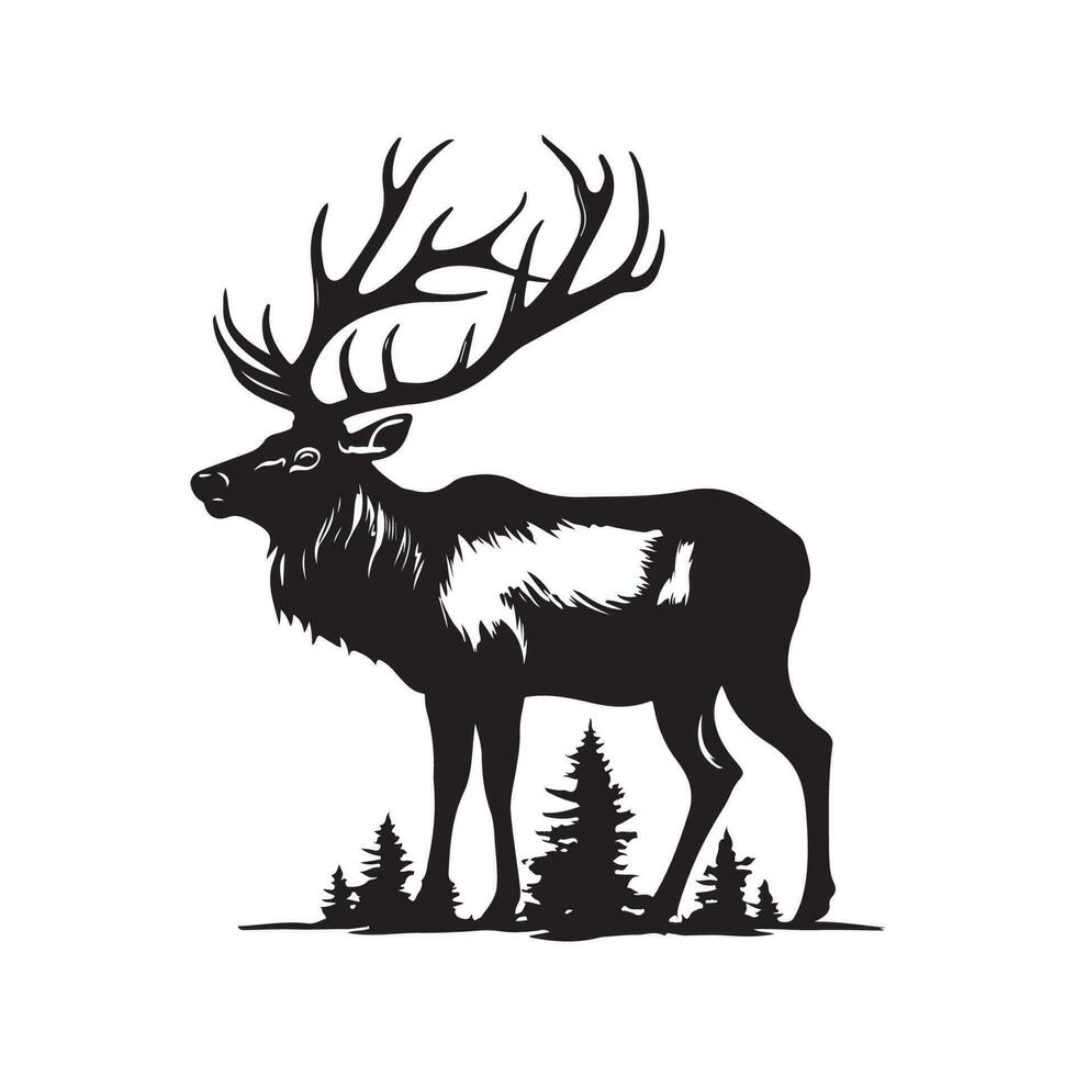 elk, vintage logo line art concept black and white color, hand drawn illustration vector