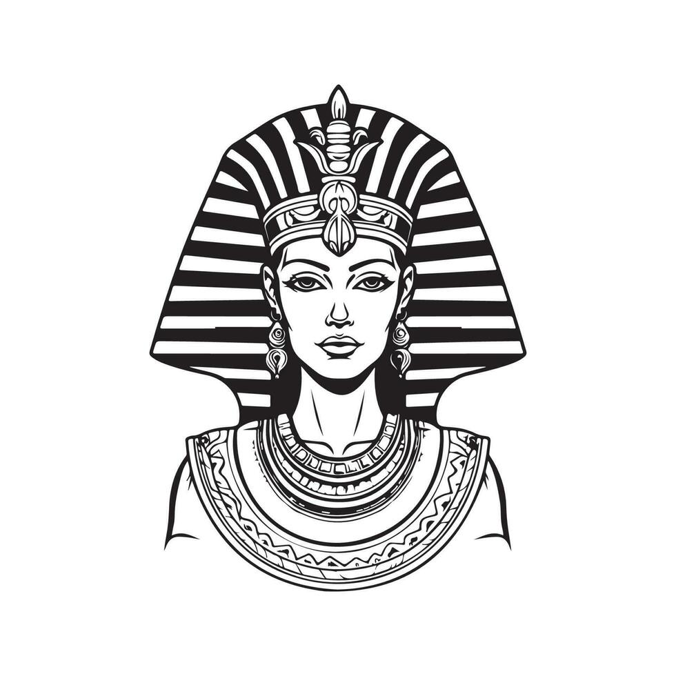 egyptian queen, vintage logo line art concept black and white color, hand drawn illustration vector