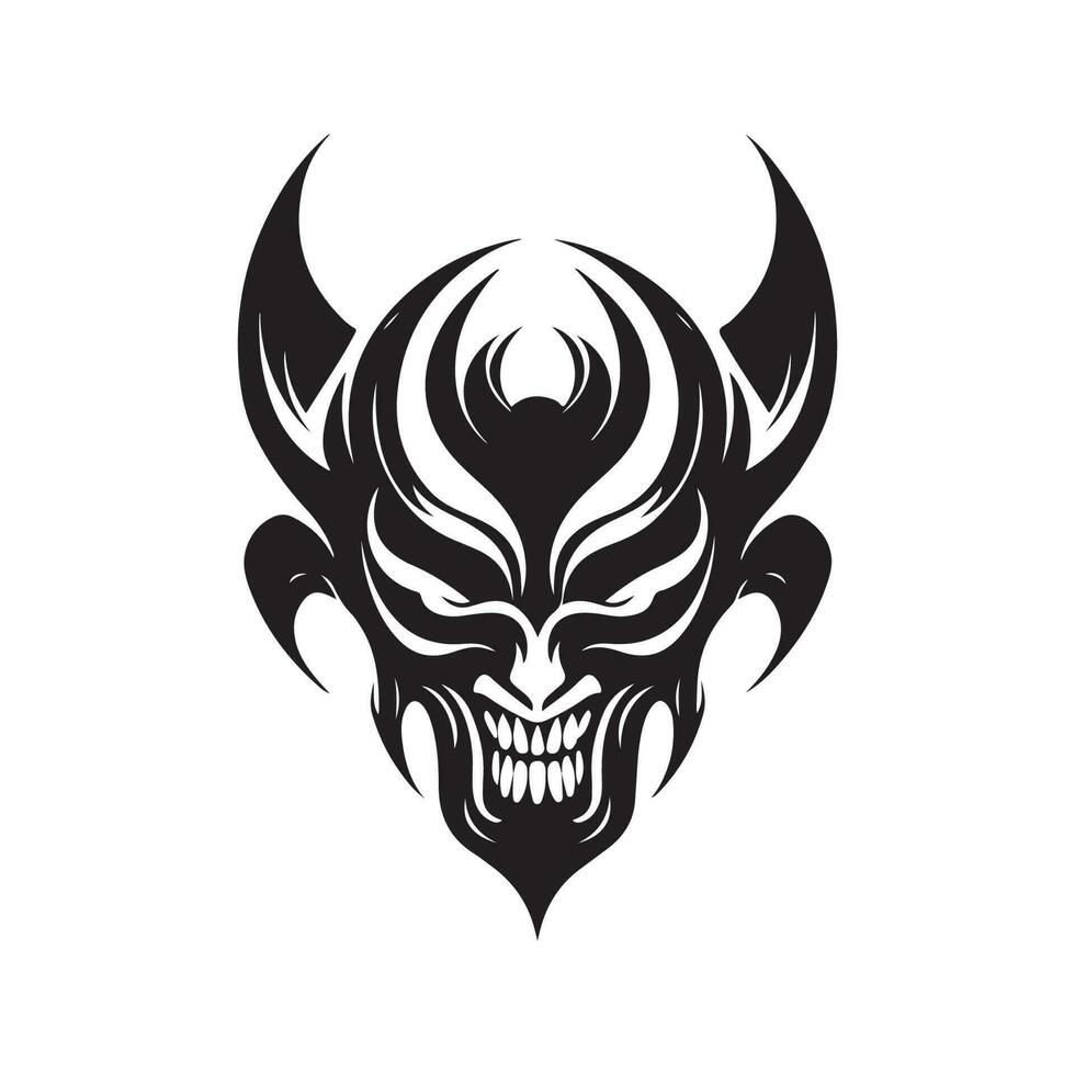 demon flames, vintage logo line art concept black and white color, hand drawn illustration vector