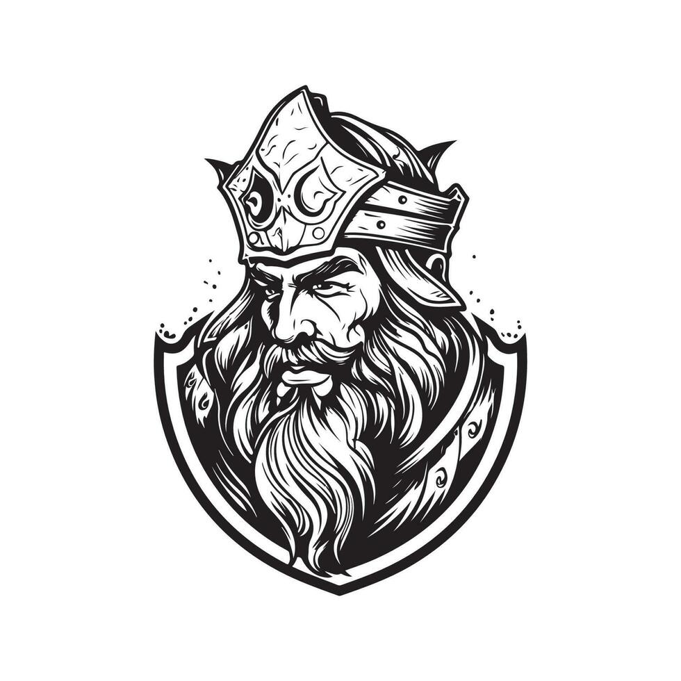 paladin with beard, vintage logo line art concept black and white color, hand drawn illustration vector