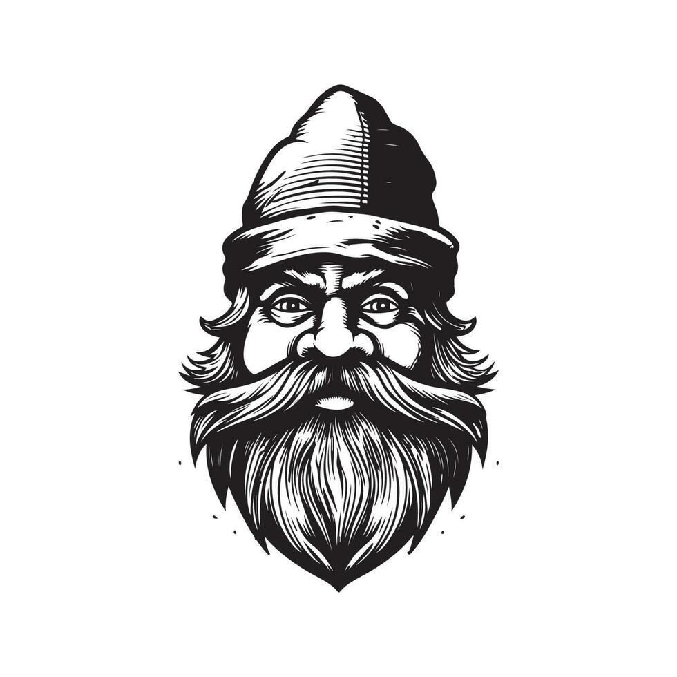 gnome bearded, vintage logo line art concept black and white color, hand drawn illustration vector