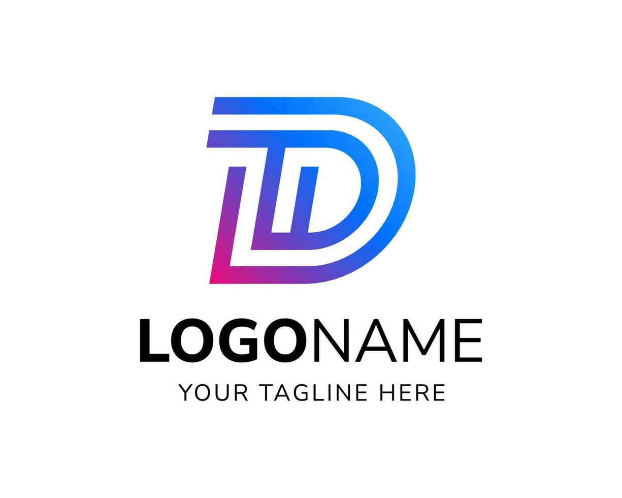 Futuristic letter DT logo with monoline style vector