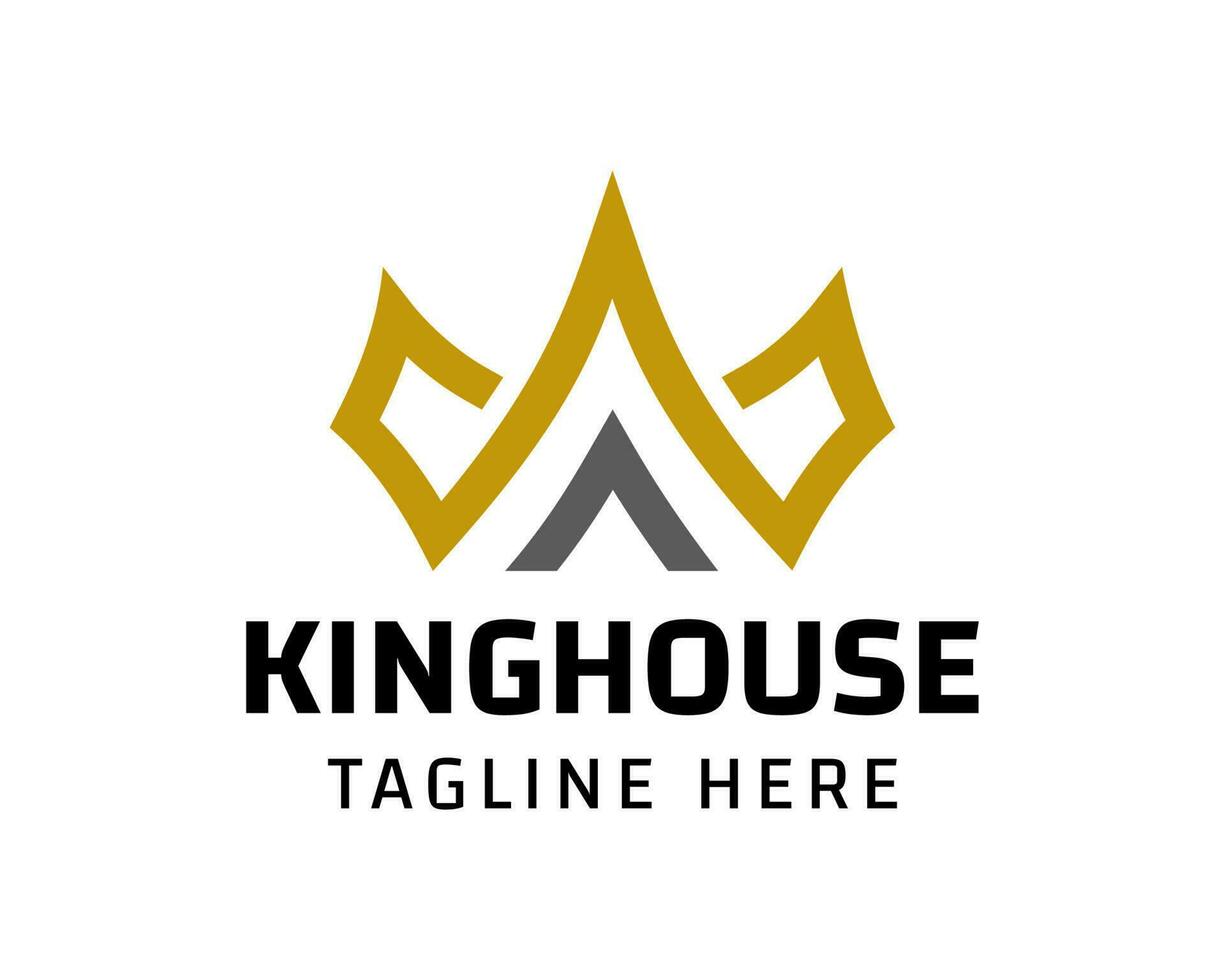 Monoline gold crown house logo vector