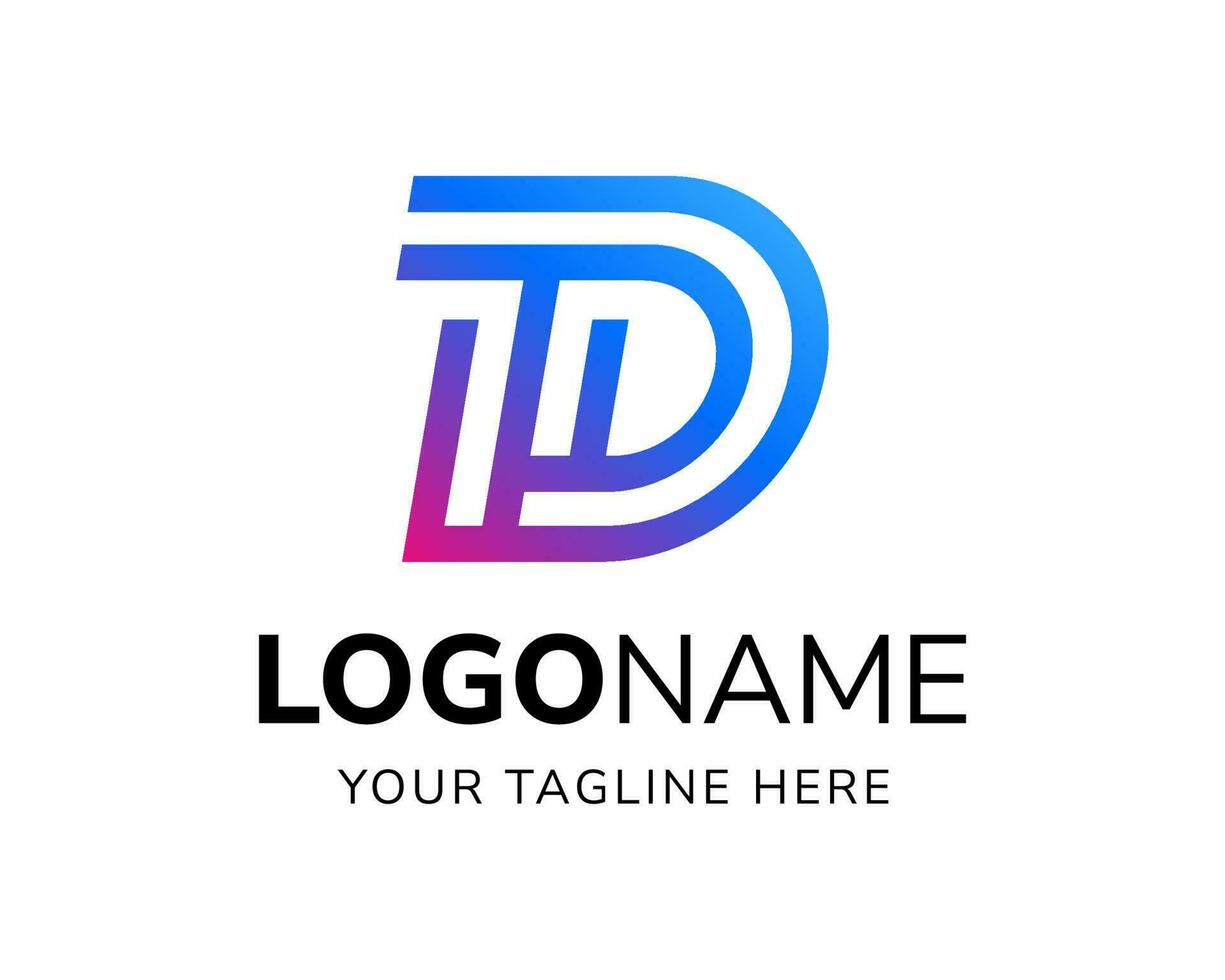 Futuristic letter DT logo with monoline style vector