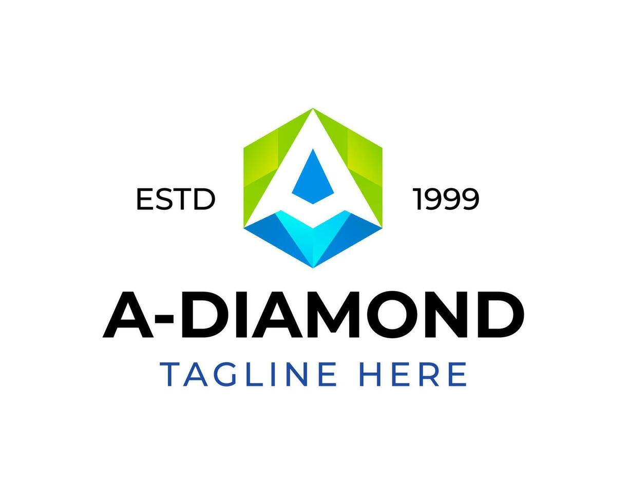 Letter A hexagon diamond logo vector