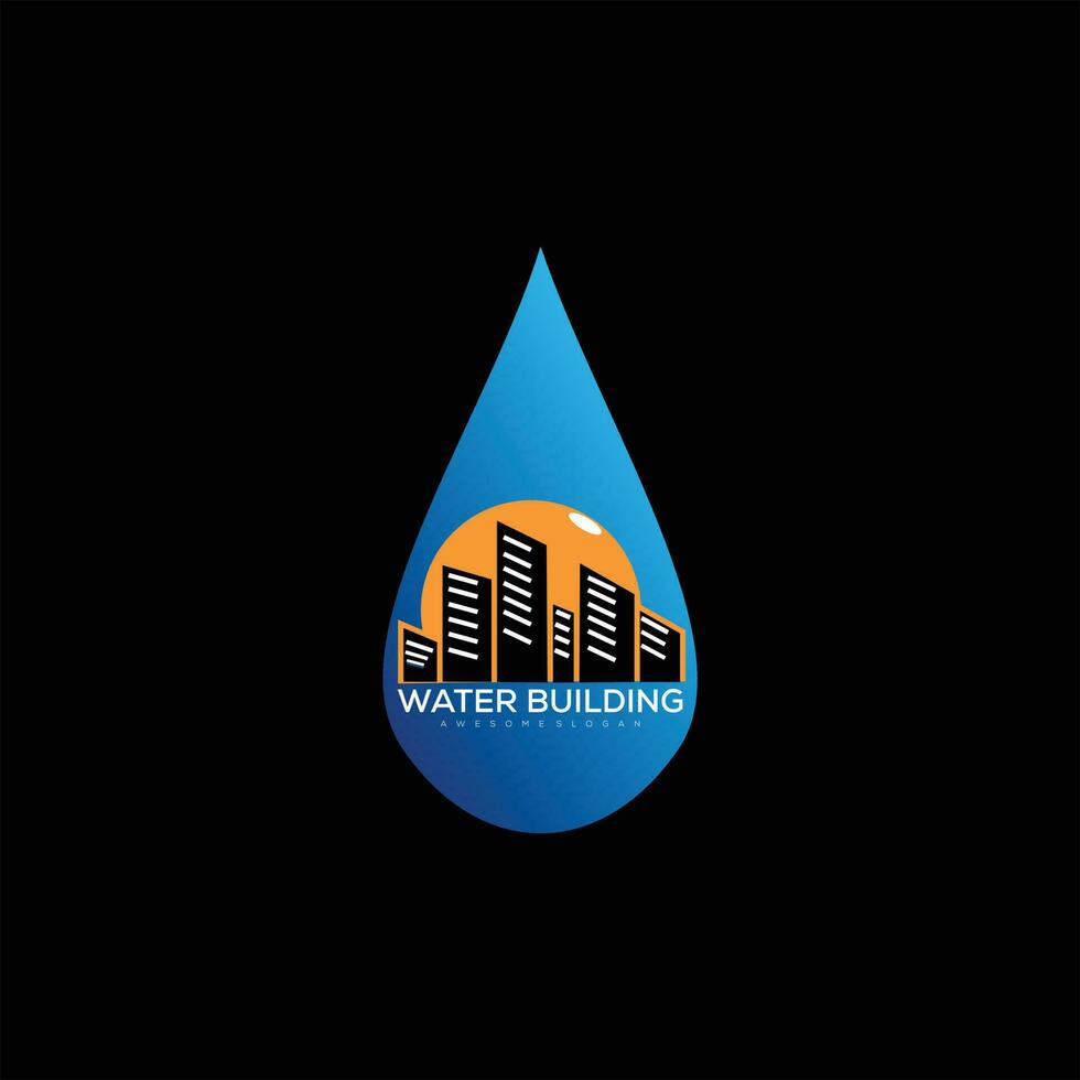 water drop with building logo design colorful vector