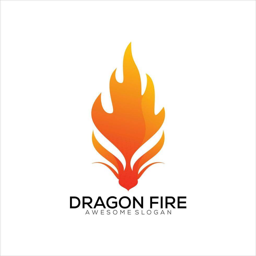 dragon head logo with fire design gradient colorful vector