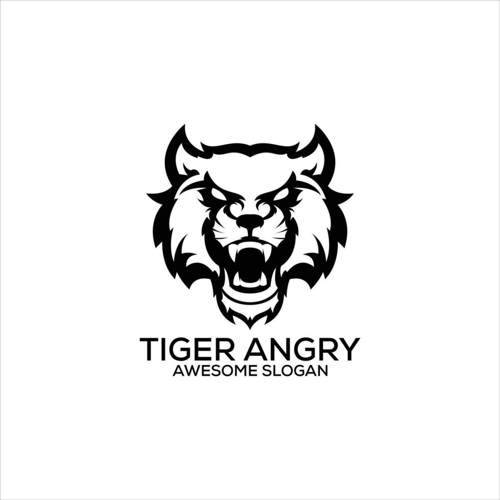 tiger angry logo design line art vector