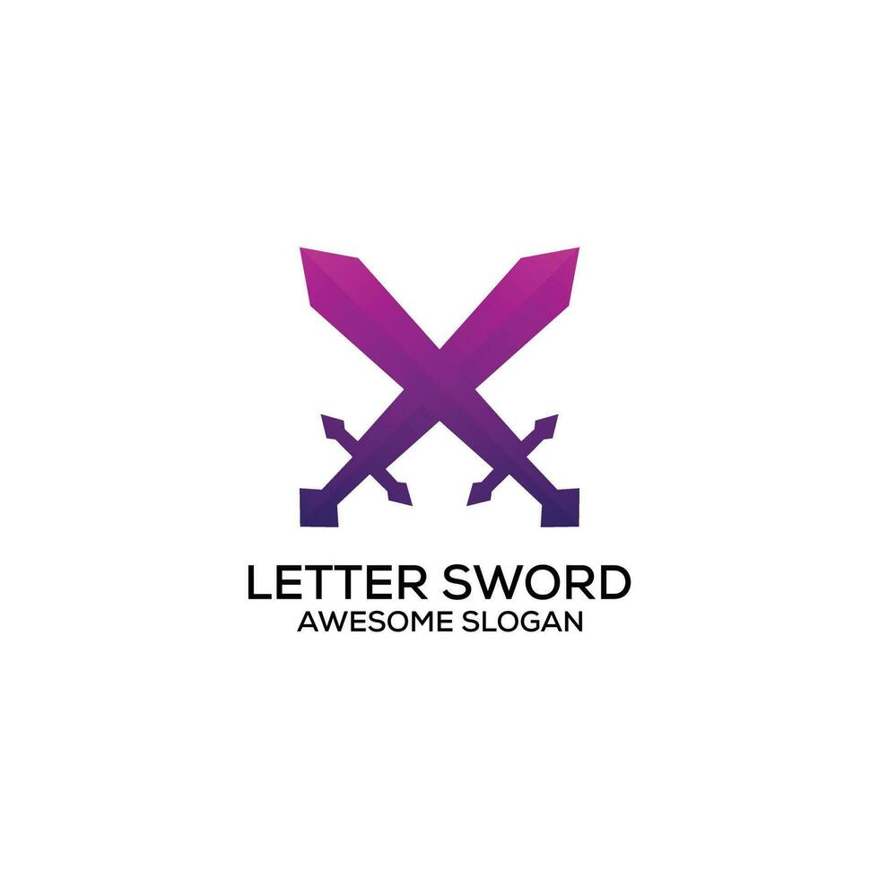 letter x with sword logo design gradient colorful vector