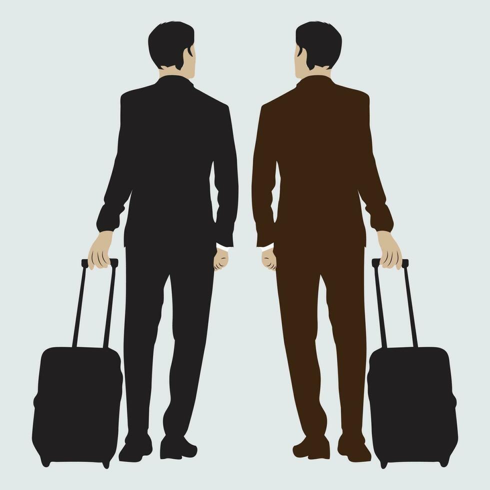 Portraying the Confidence and Adventure of a Handsome Businessman Carrying Luggage in Artistic Splendor vector