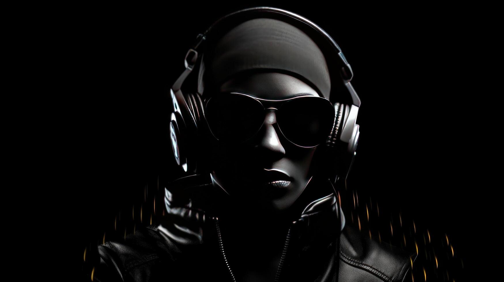 Cool DJ with headphones. Illustration photo