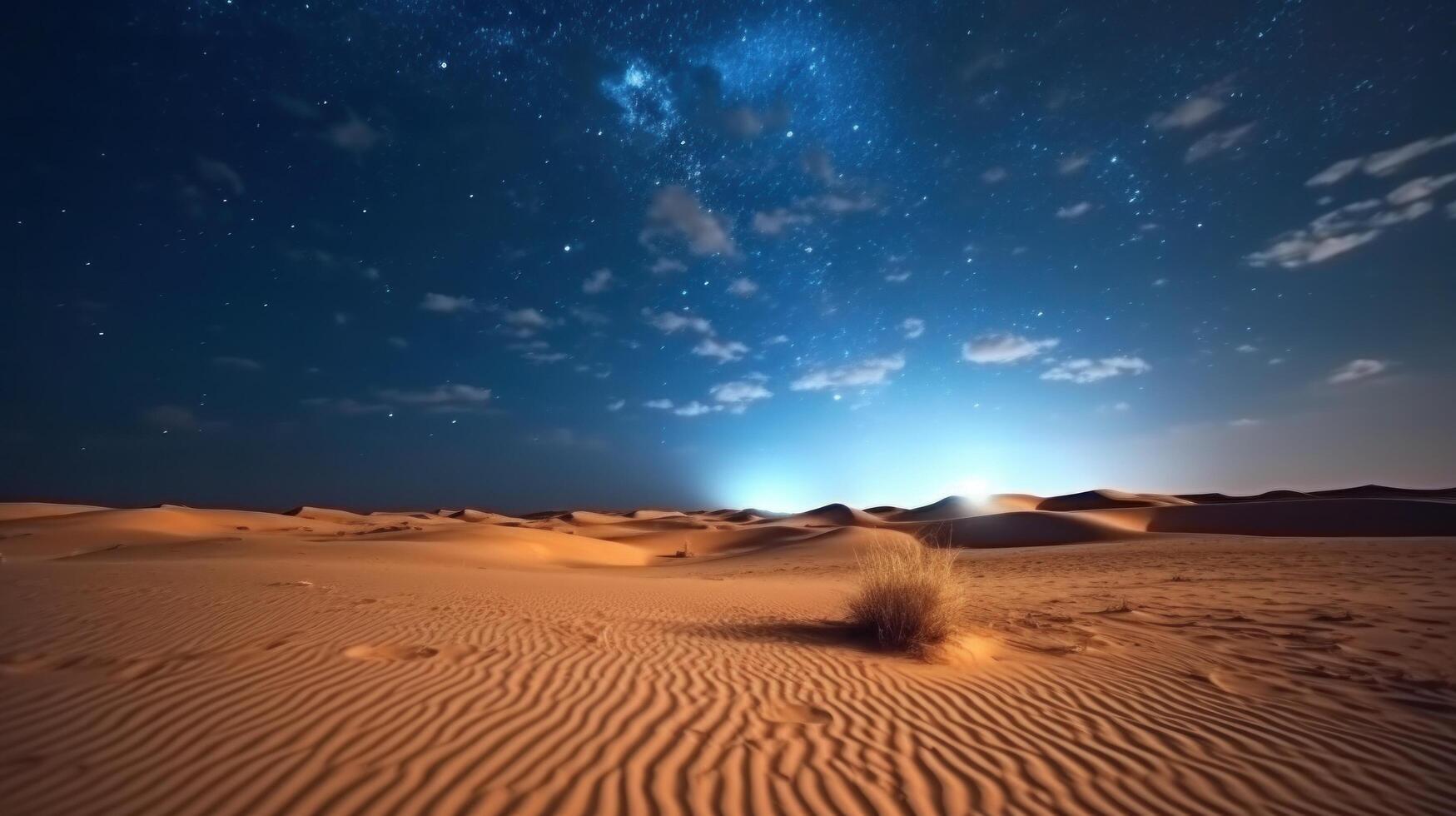 Desert and starry night. Illustration photo