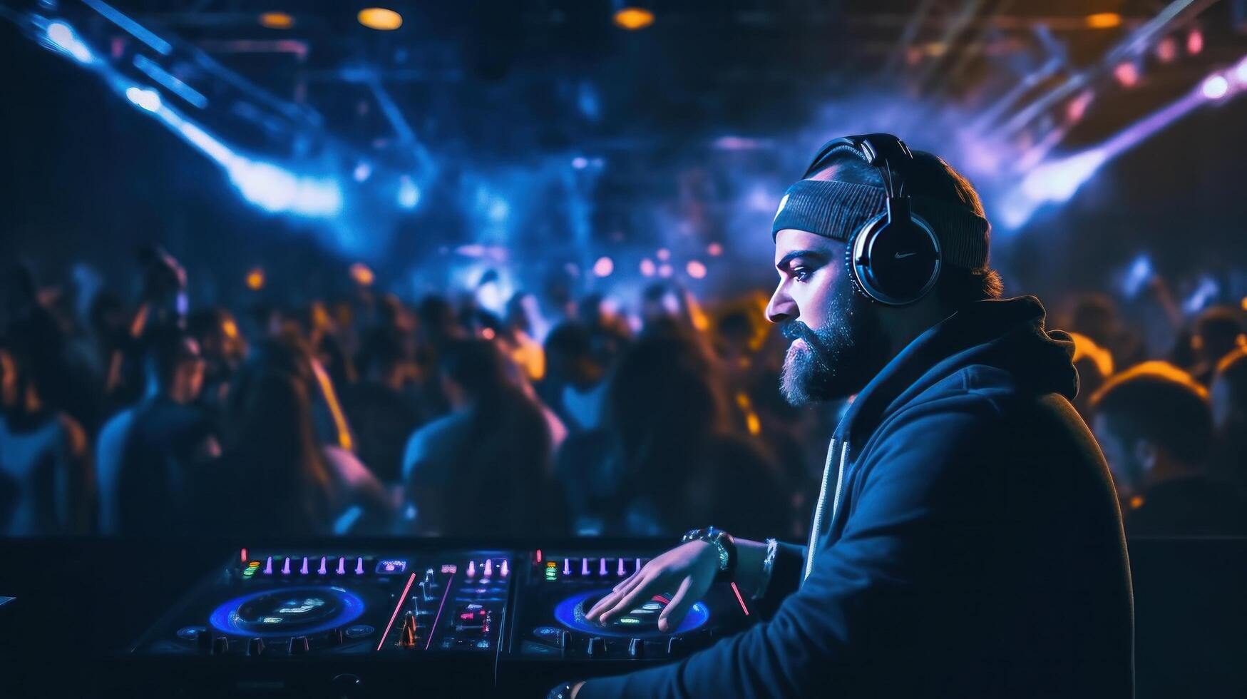 Cool DJ with headphones. Illustration photo