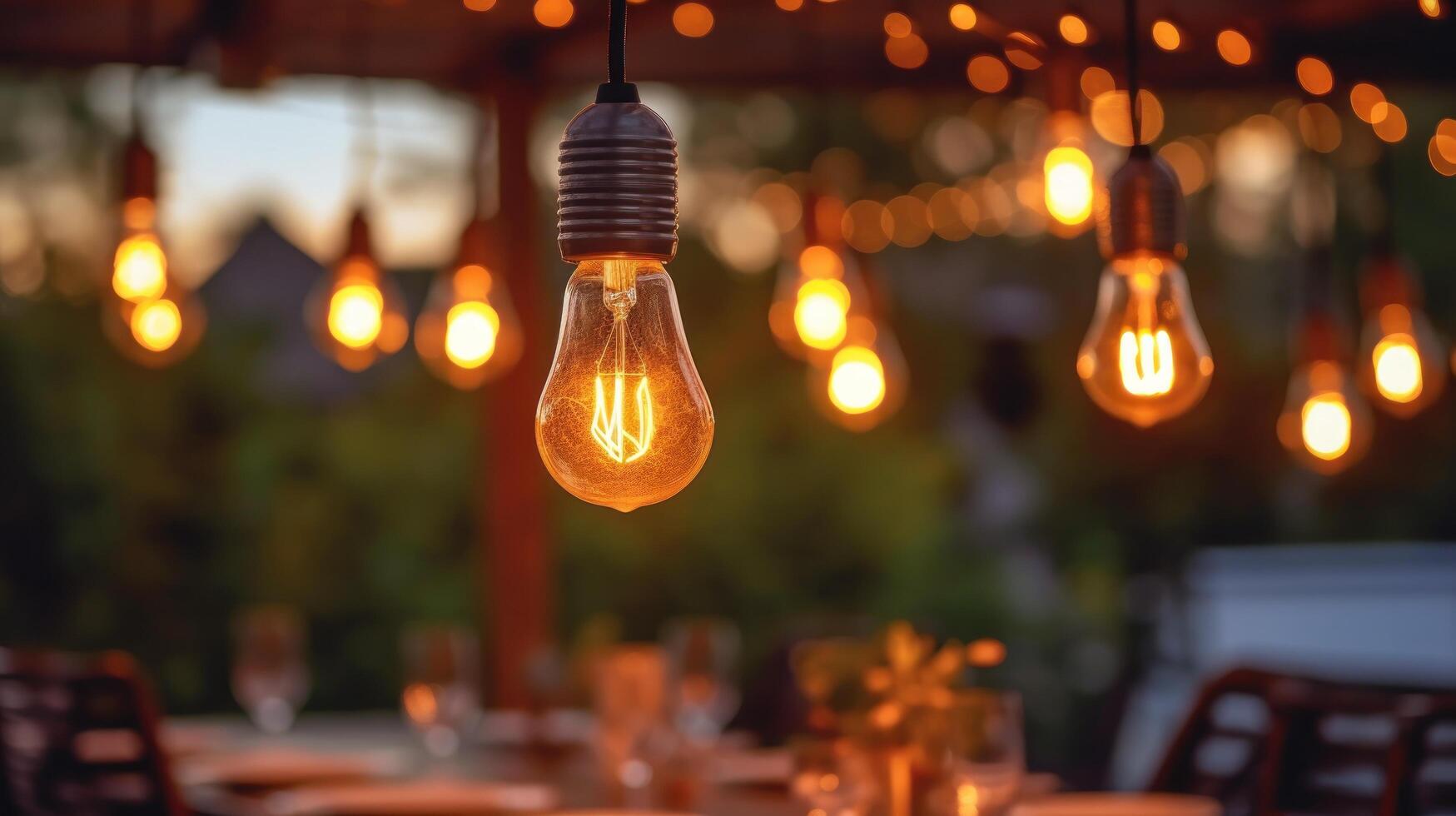 Light bulb decoration in garden. Illustration photo