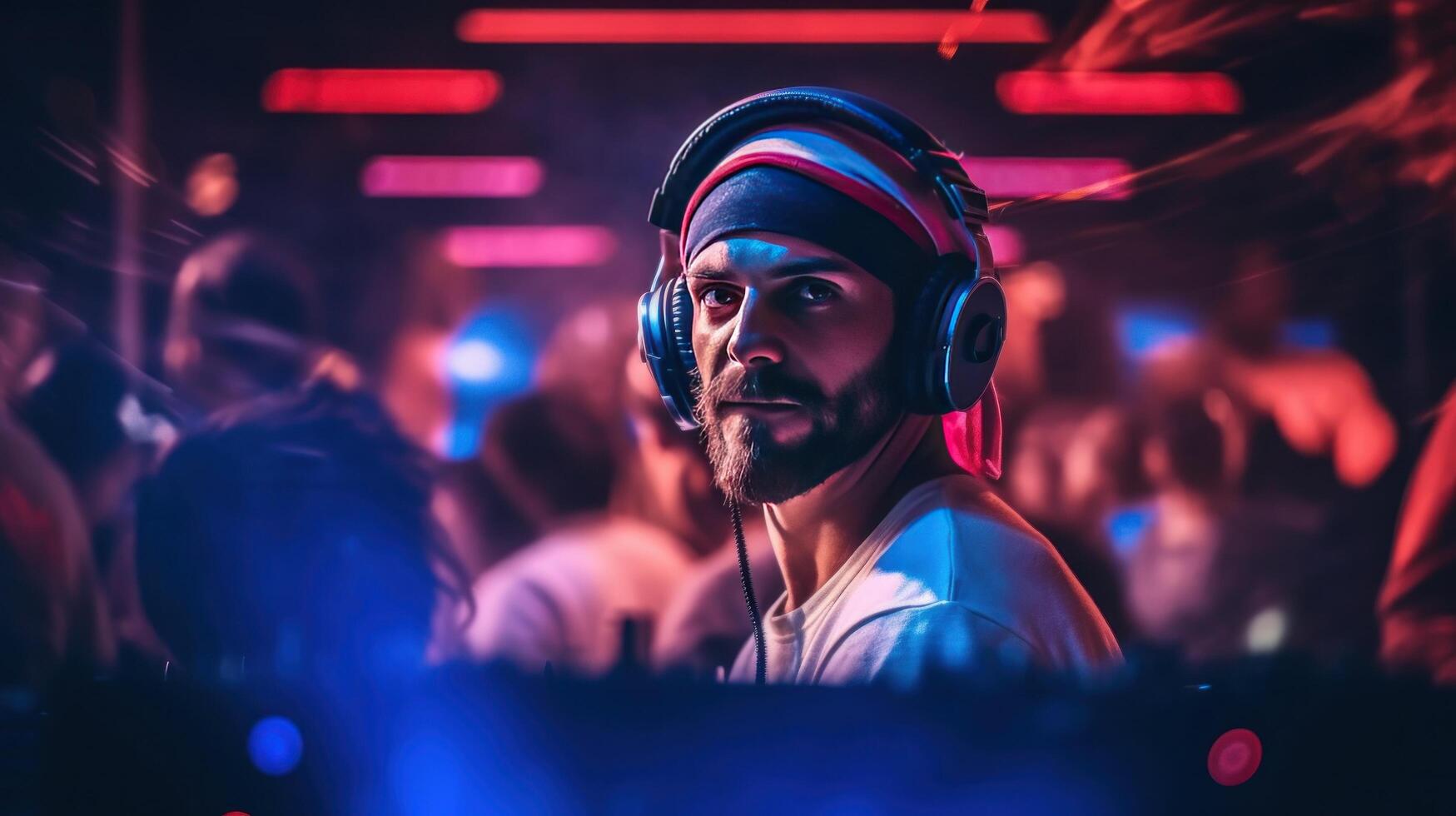 Cool DJ with headphones. Illustration photo