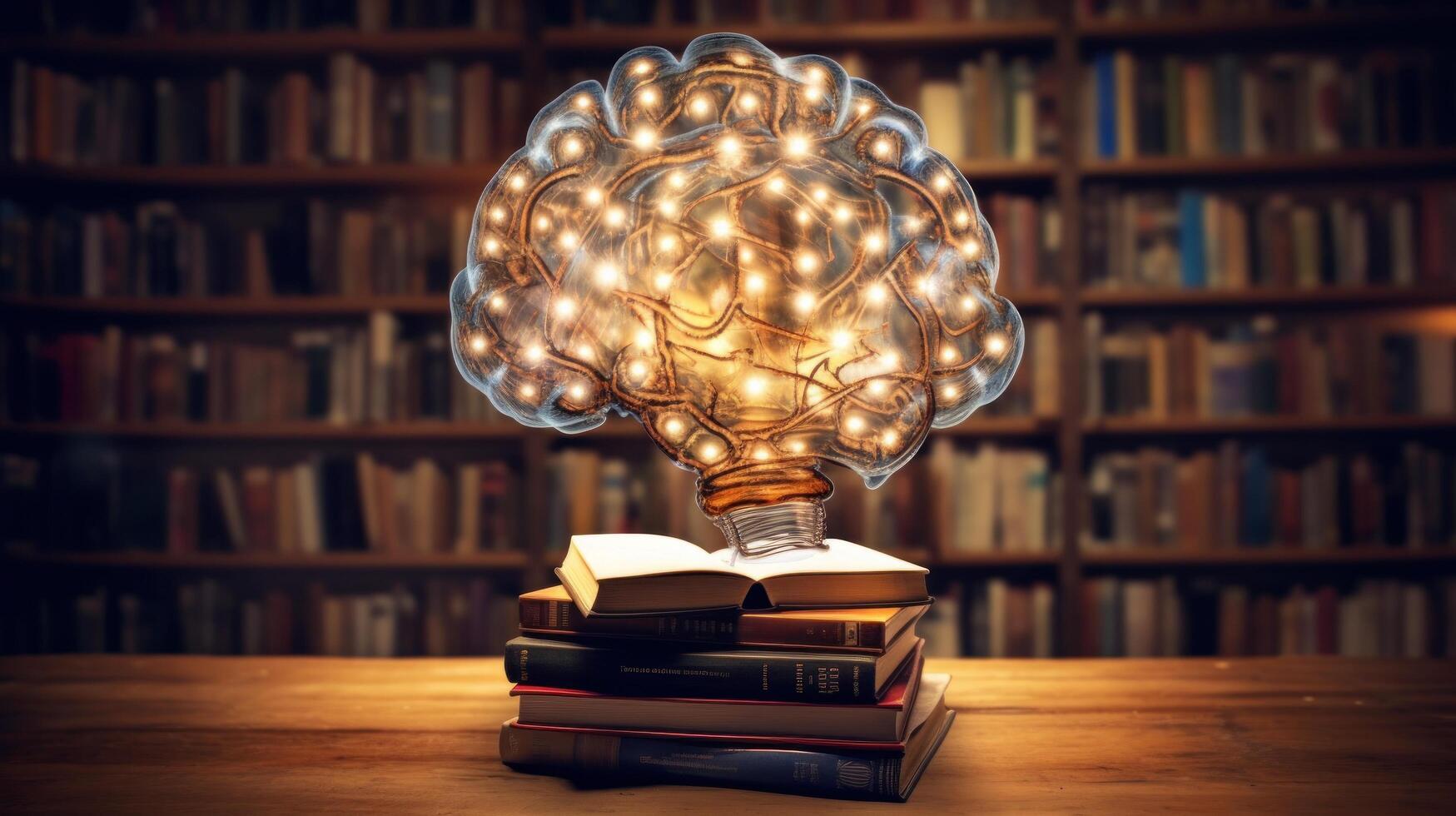 Brain and stack of books. Illustration photo