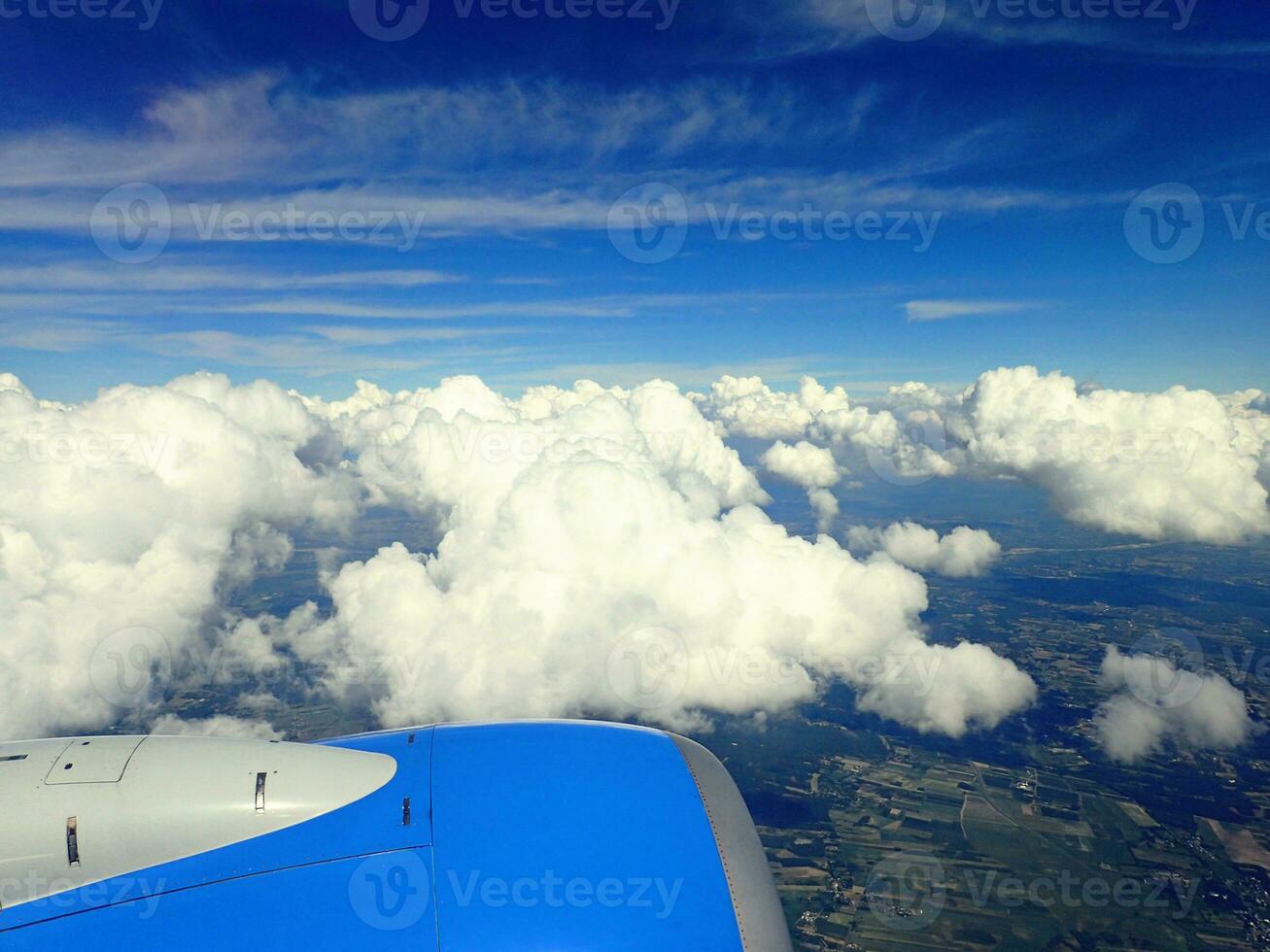 interesting views from the airplane window on a warm summer day photo