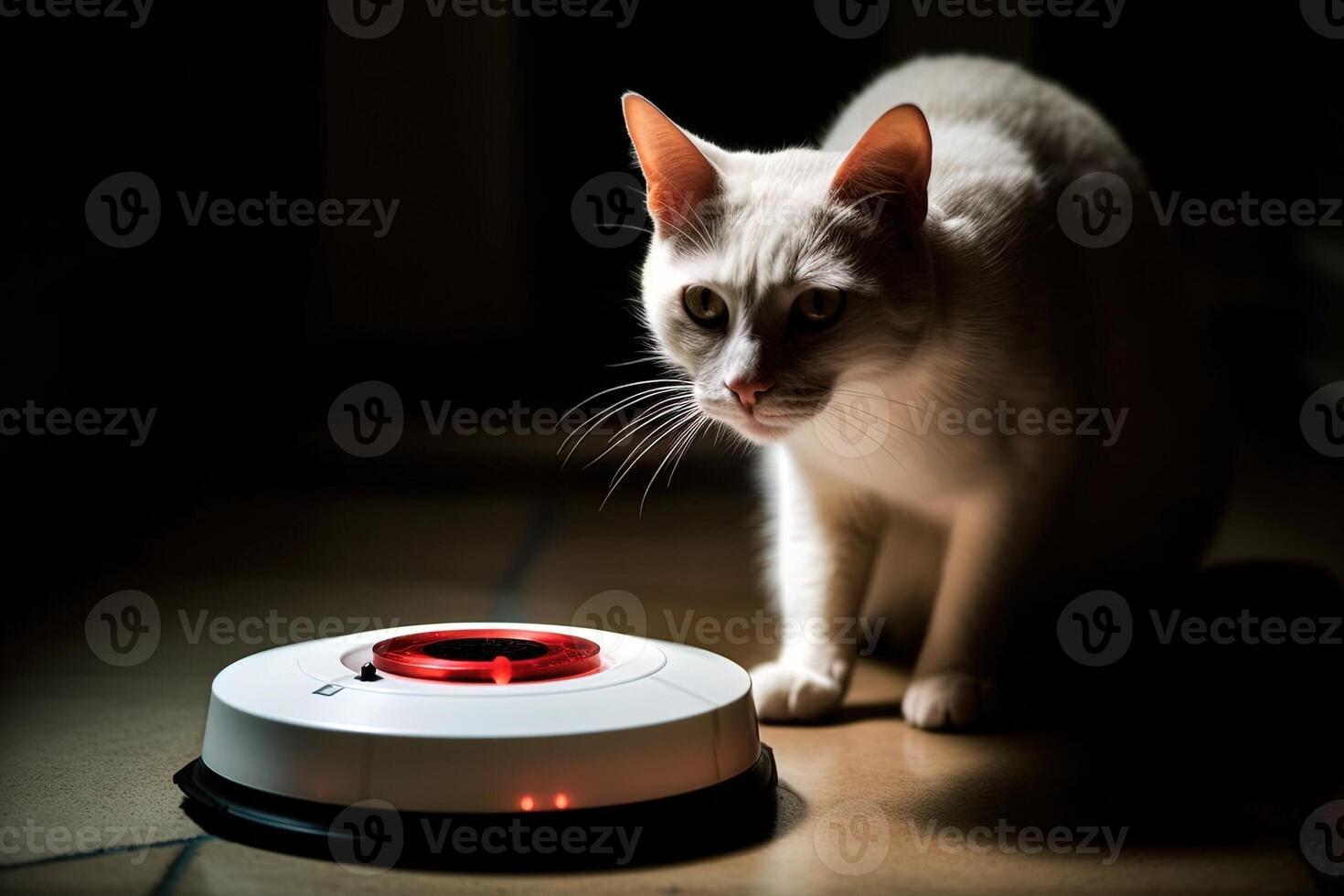 Cat scientist invents a device that allows cats to communicate with humans, leading to a world where cats negotiate treat portions, illustration photo