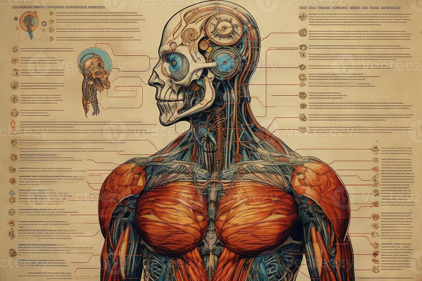 humano camaleón cyborg animal detallado infografía, lleno detalles anatomía póster diagrama ilustración generativo ai foto