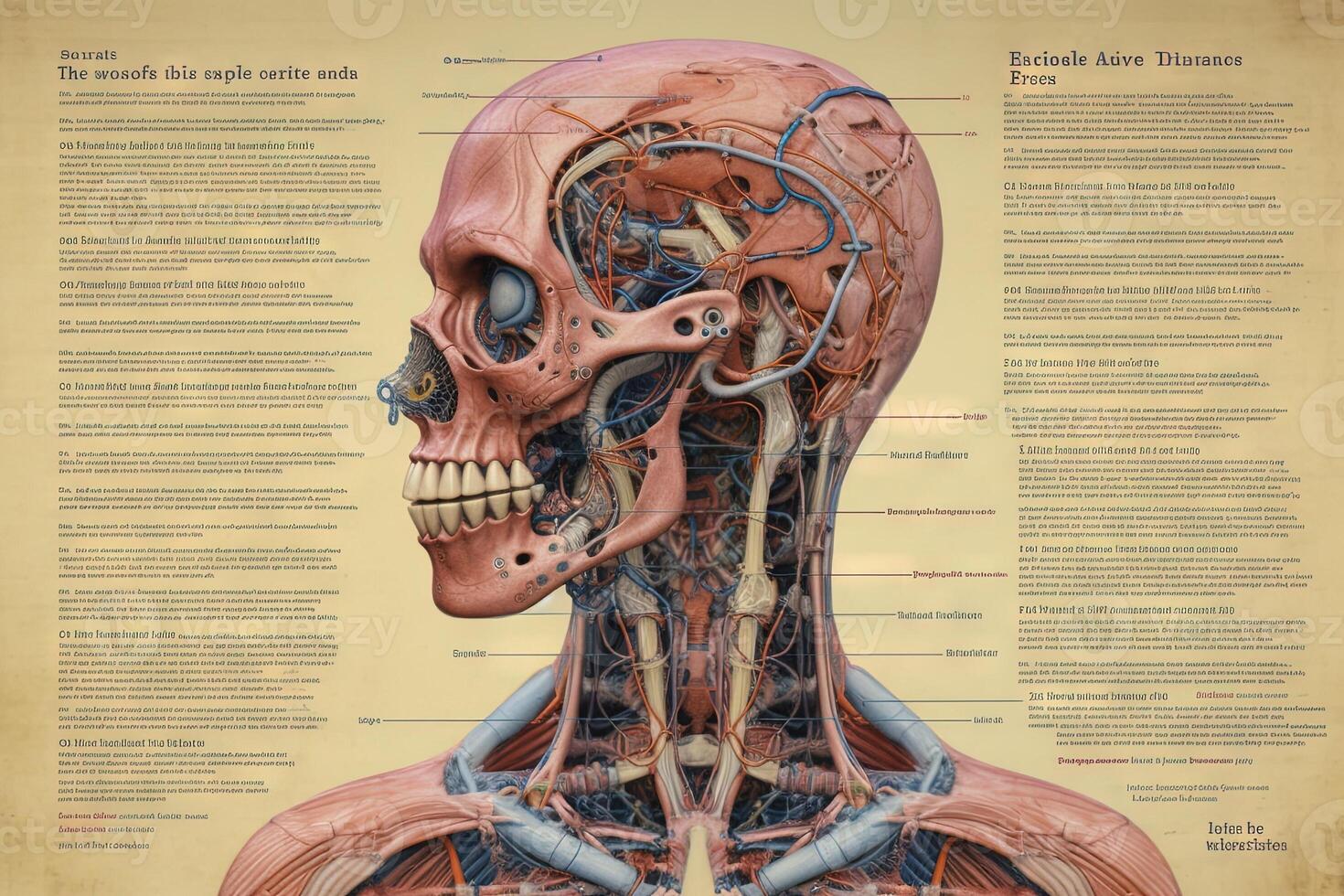 Human chamaleon cyborg animal detailed infographic, full details anatomy poster diagram illustration photo