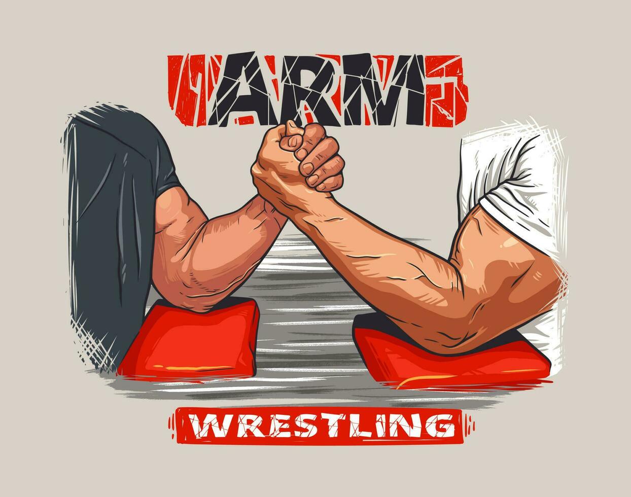 dos hombres luchando brazo lucha. mano dibujado vector ilustración