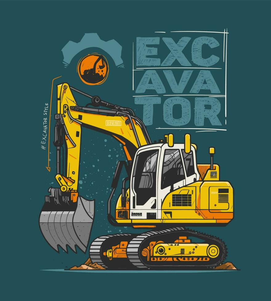 Big yellow excavator vector design, construction equipment, heavy equipment