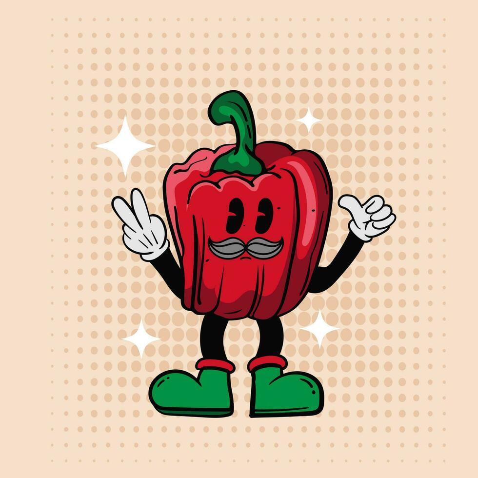 Groovy hippie characters Vegetables Doodle  retro cartoon style illustration Simple background images for poster, cover, banner, desktop wallpaper. vector