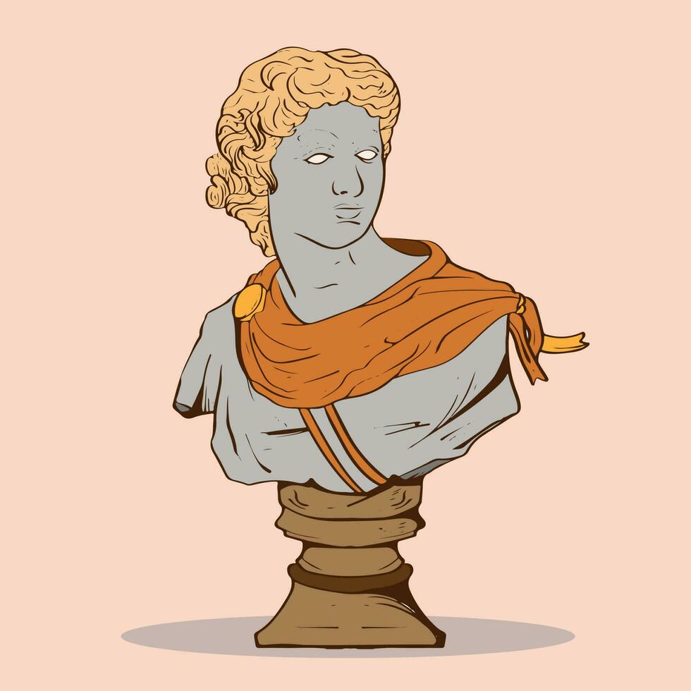 Statues of roman scholar Marble greek sculptures of human body and architectural greek gods and mythology, ancient greece graphic design elements. museum art ingenious vector illustration