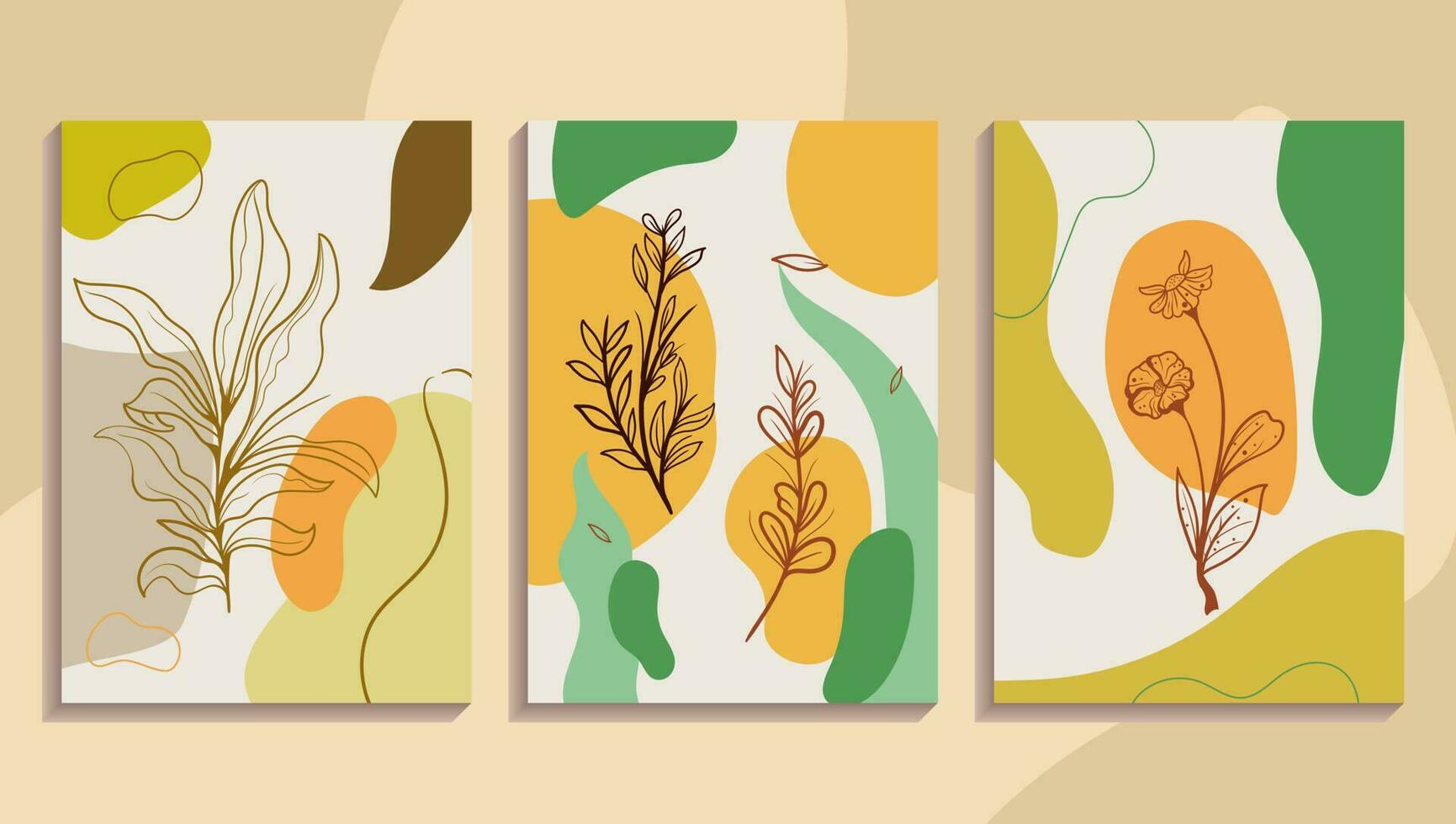 Set of Abstract Modern Art Backgrounds Abstract minimalist floral backgrounds. Boho posters contemporary mid century aesthetic. vector