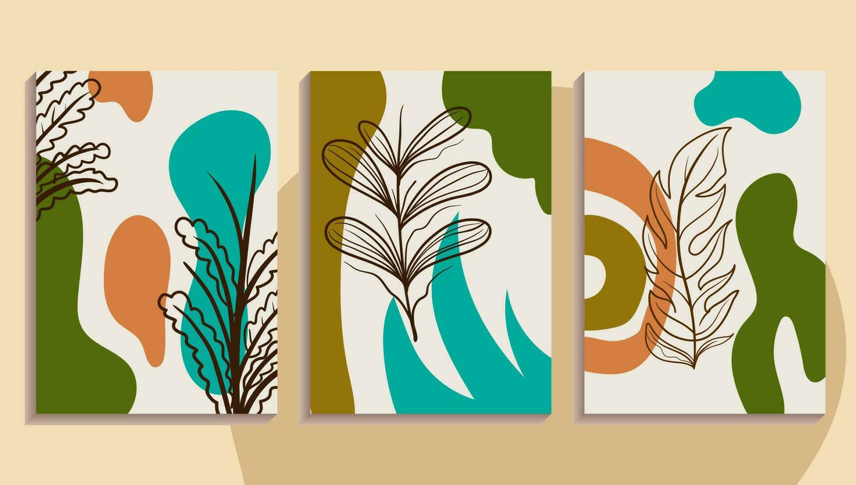 Set of Abstract Modern Art Backgrounds Abstract minimalist floral backgrounds. Boho posters contemporary mid century aesthetic. vector