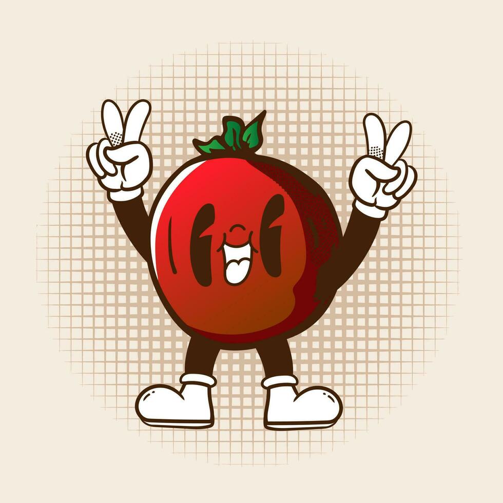 Vegetables Funny cartoon characters Groovy hippie 70s. Sticker pack, posters, prints.elements in trendy retro cartoon style. vector