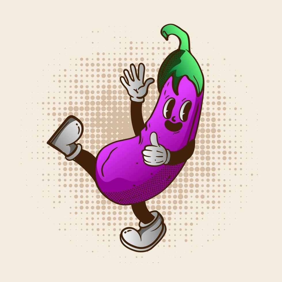 vegetales gracioso dibujos animados caracteres maravilloso hippie años 70 pegatina embalar, carteles, impresiones.elementos en de moda retro dibujos animados estilo. vector