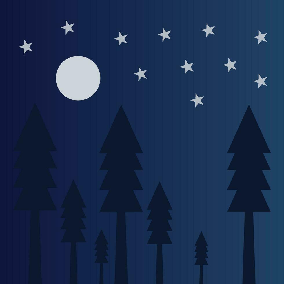 A dark night with trees and stars on the sky vector