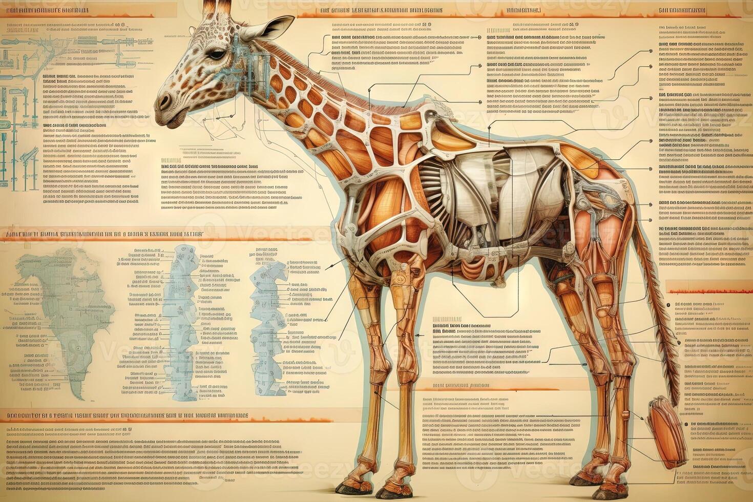 Giraffe cyborg animal detailed infographic, full details anatomy poster