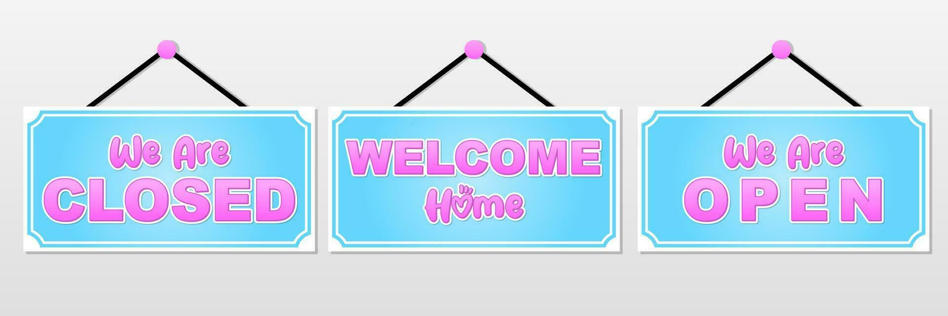 we are open we are closed printable cute board sign shop window and door hanging tag for business collection vector