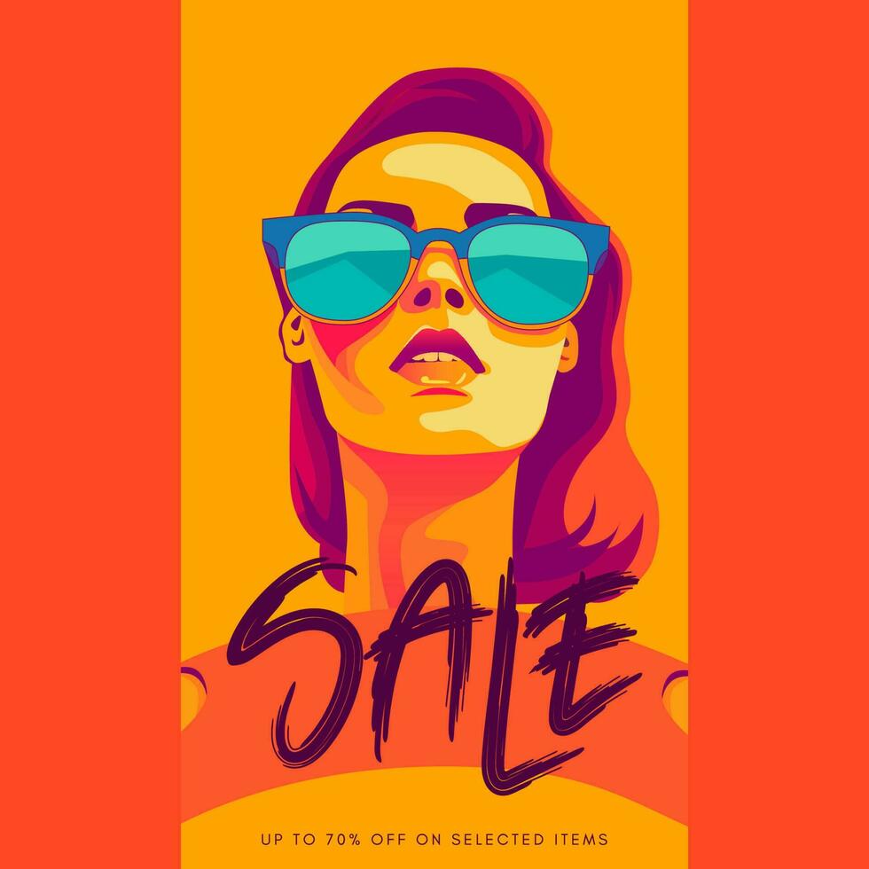 Sale Banner with Girl Face. Vector Illustration EPS10