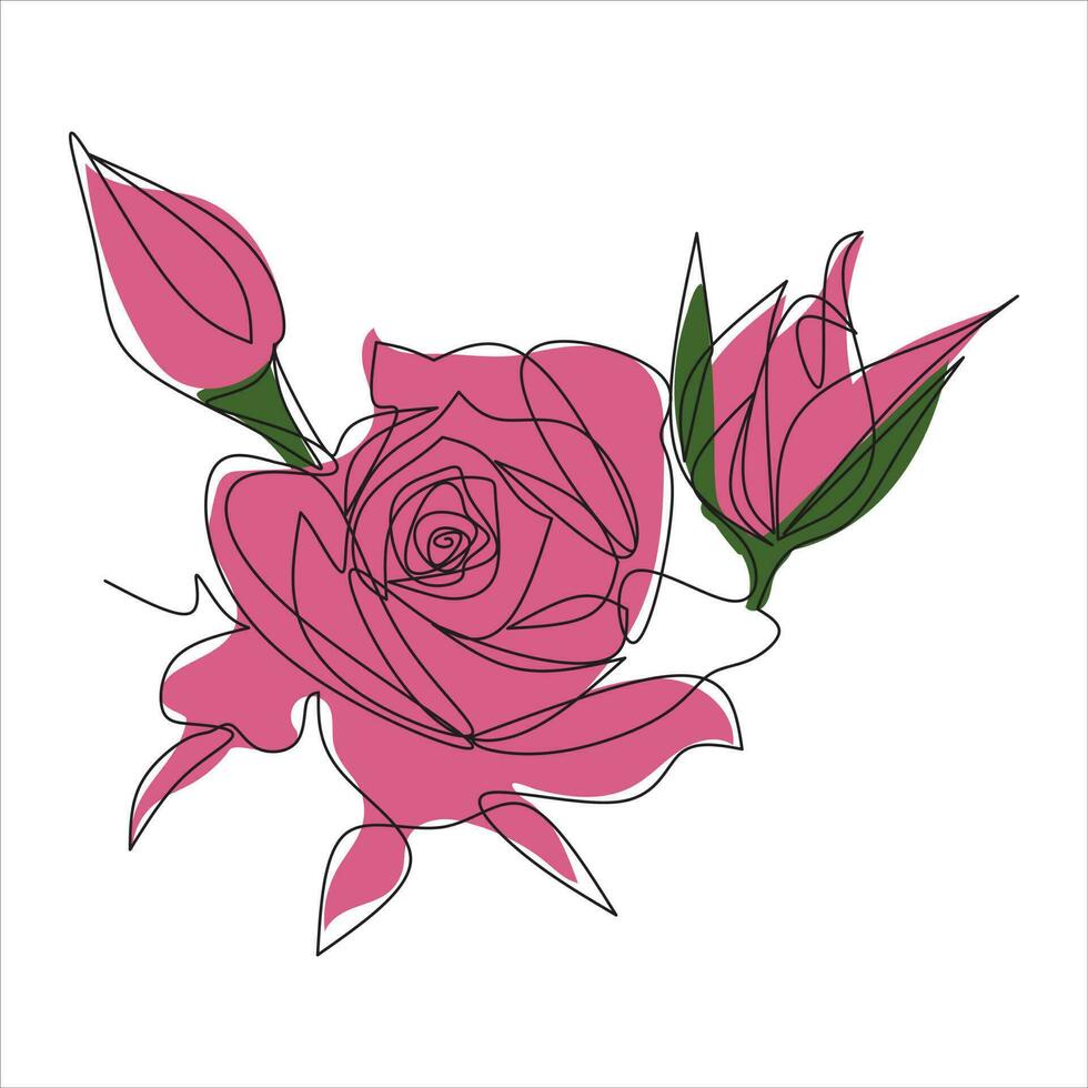 vector rojo Rosa dibujo de uno continuo línea. color ilustración de flores en el estilo de uno línea Arte