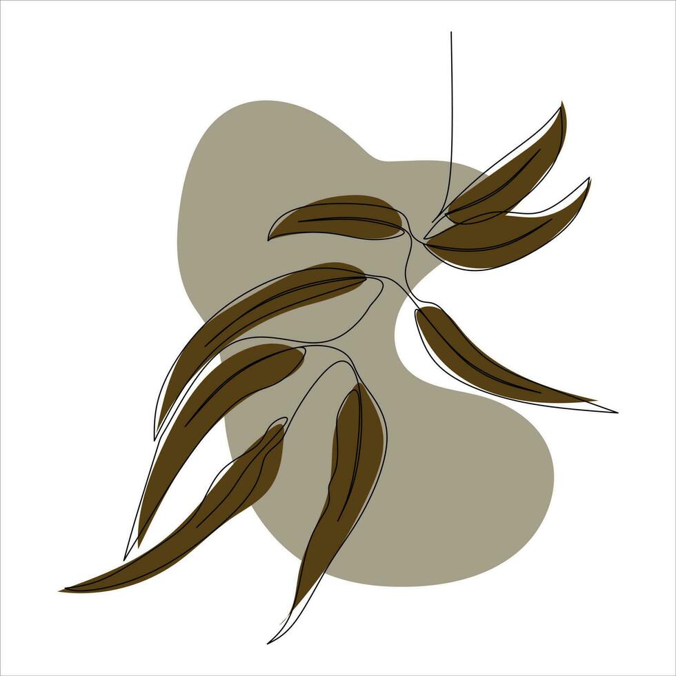 Vector leaf drawing of one continuous line. Color illustration of leaf in the style of one line art