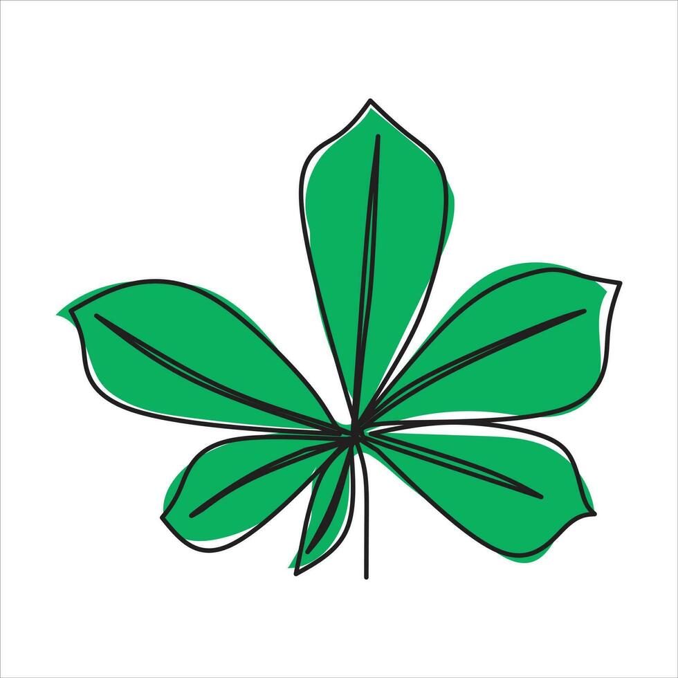 Vector leaf drawing of one continuous line. Color illustration of leaf in the style of one line art