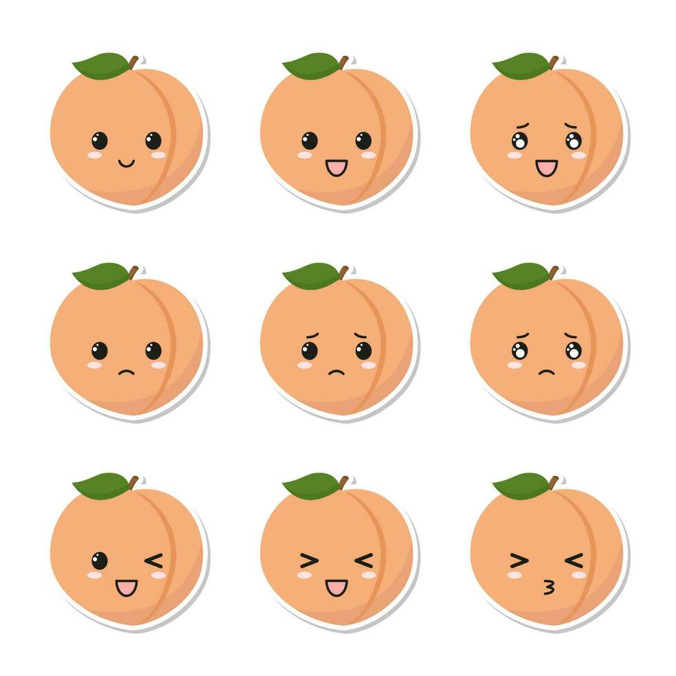 Kawaii peach sticker collection. vector