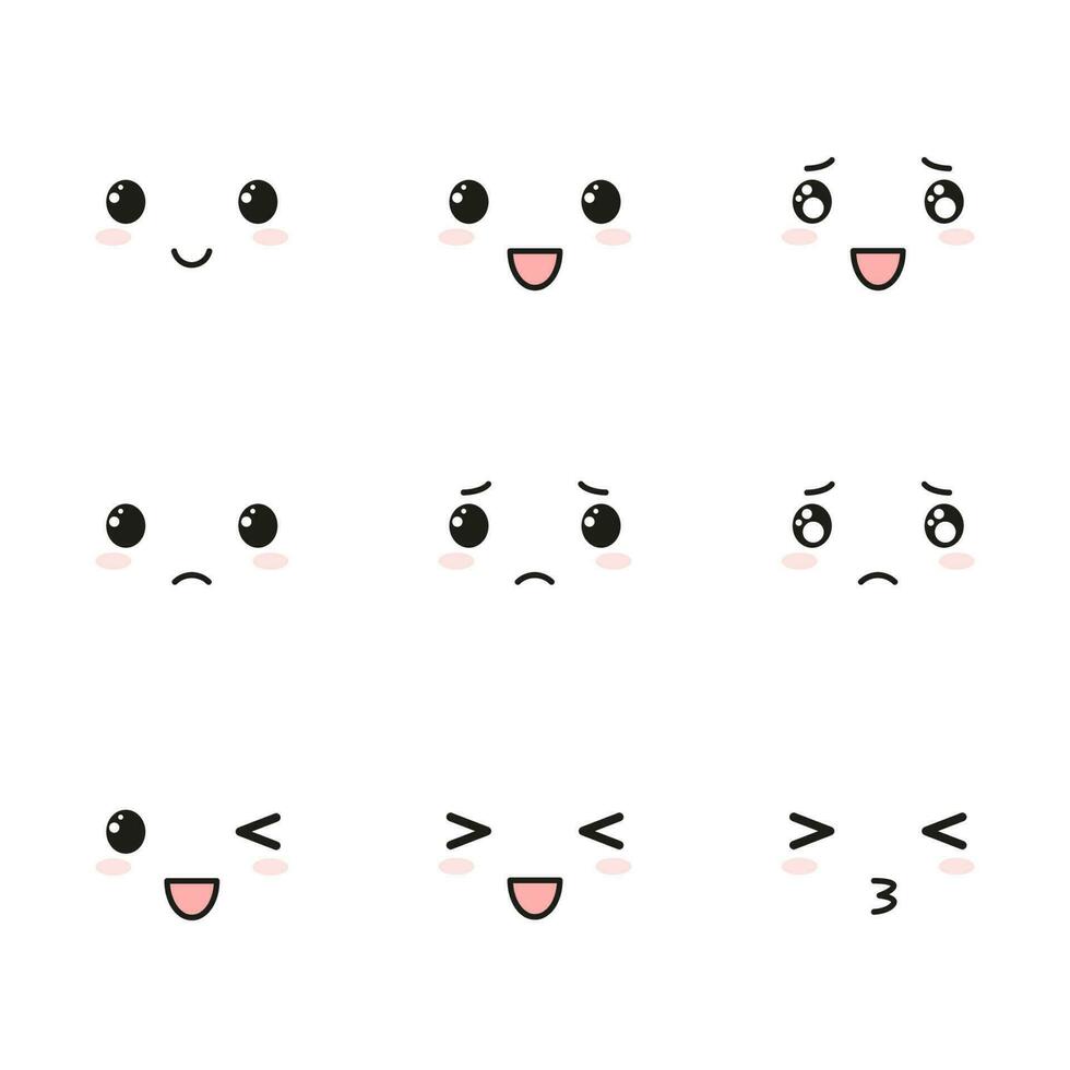 Kawaii emoticon face collection. vector