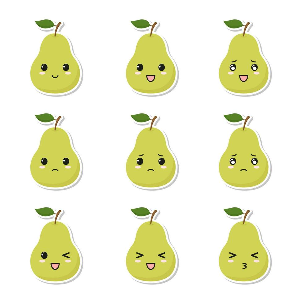Kawaii pear sticker collection. vector