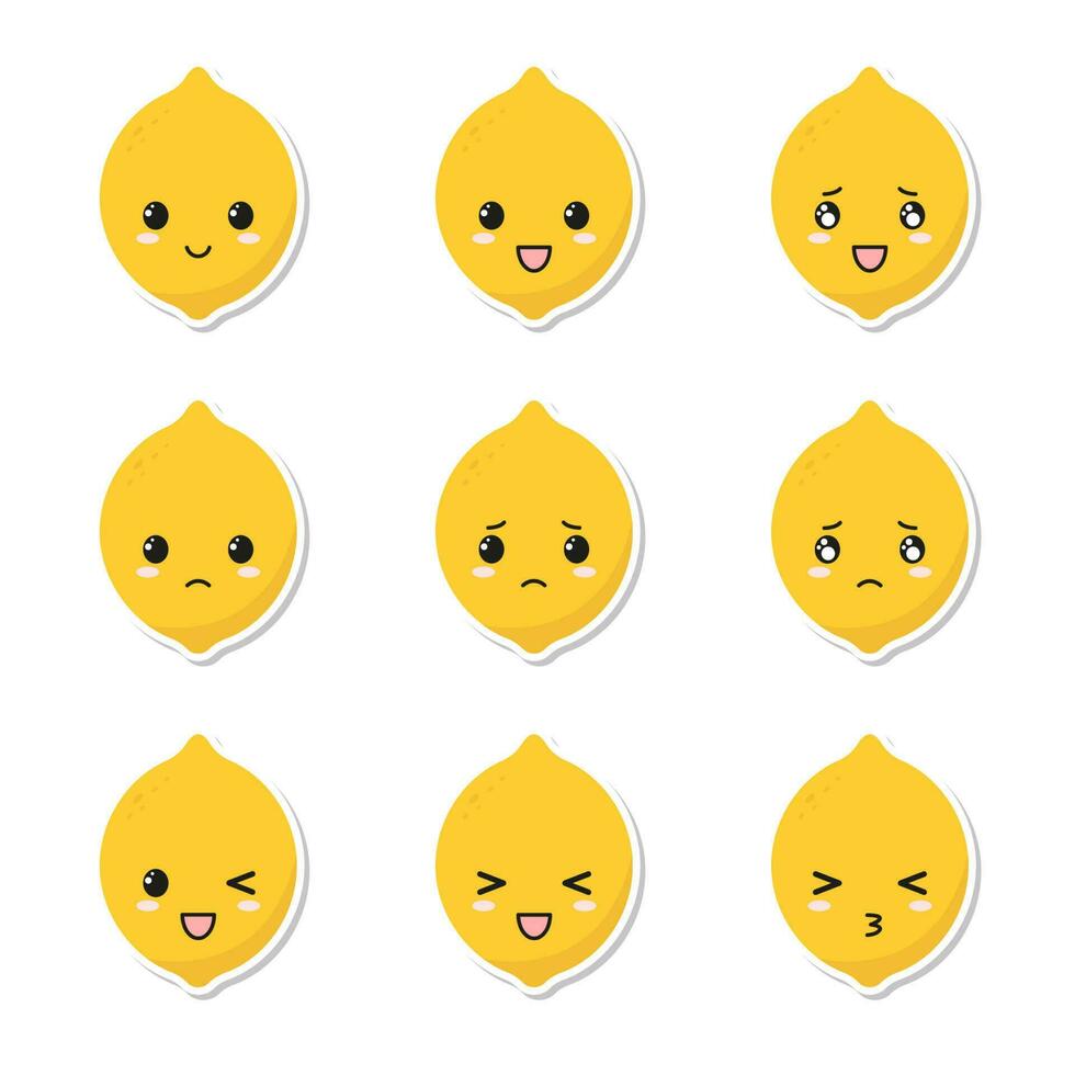 Kawaii lemon sticker collection. vector